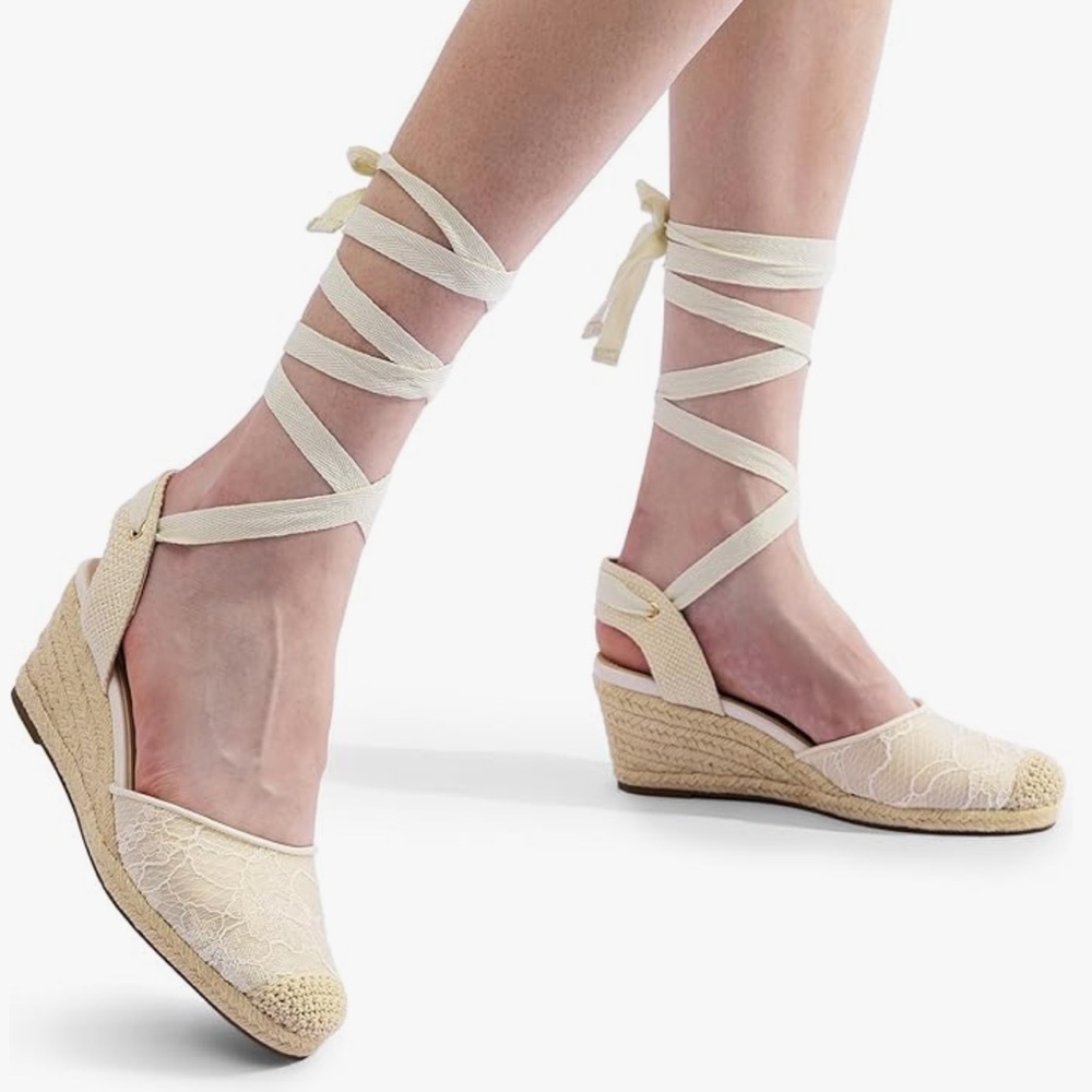 NWB Lace Ankle Wrap Espadrilles